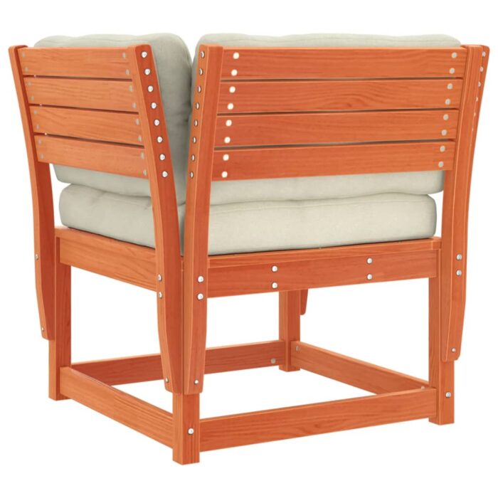 Canapé de jardin accoudoirs et coussins cire marron massif pin – Image 5