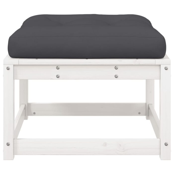 Repose-pied de jardin avec coussins blanc bois de pin massif – Image 3