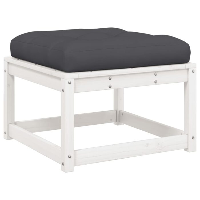 Repose-pied de jardin avec coussins blanc bois de pin massif – Image 5