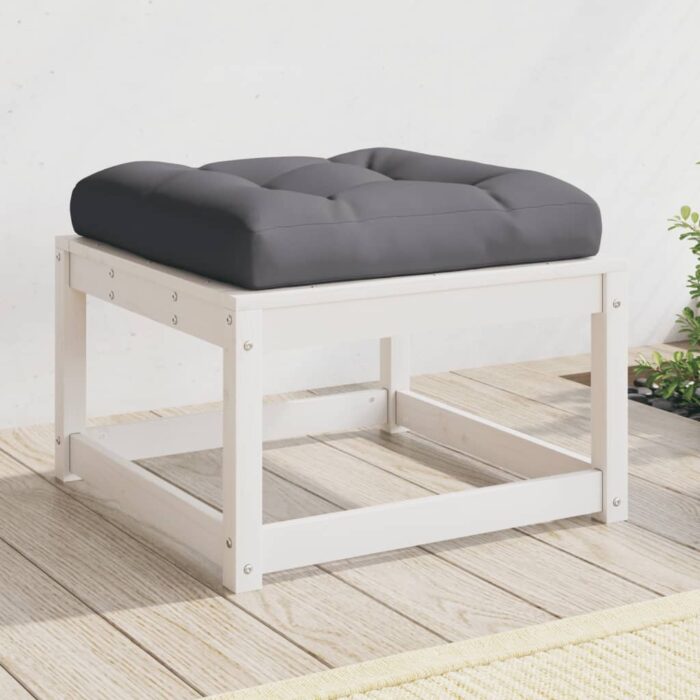 Repose-pied de jardin avec coussins blanc bois de pin massif – Image 1