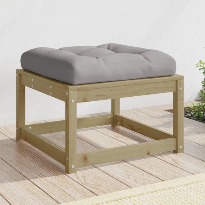 Repose-pied de jardin avec coussins bois de pin imprégné – Image 1