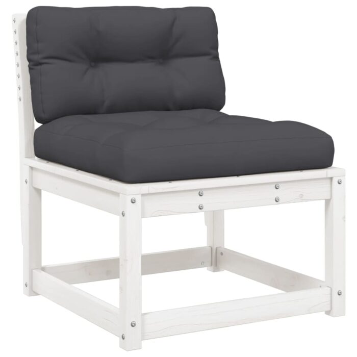 Canapés de jardin avec coussins 2pcs blanc bois de pin massif – Image 3