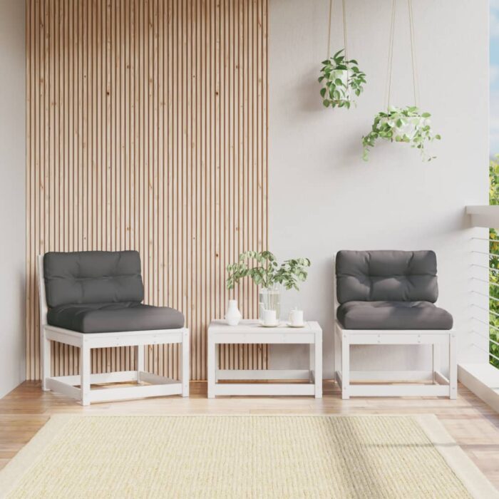 Canapés de jardin avec coussins 2pcs blanc bois de pin massif – Image 1