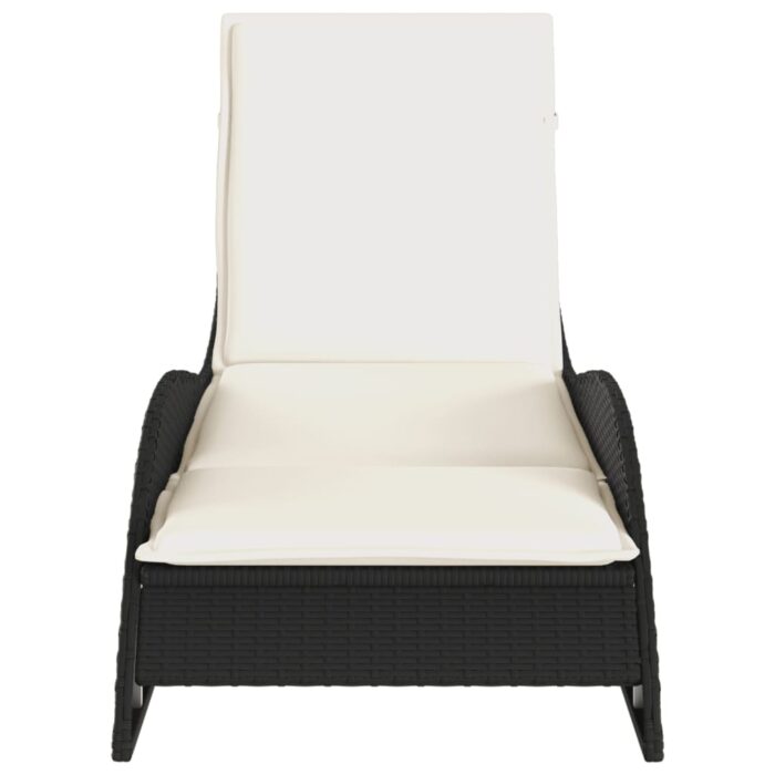 Chaise longue avec coussin noir 60x205x73 cm résine tressée – Image 2