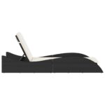 Chaise longue avec coussin noir 60x205x73 cm résine tressée – Image 3