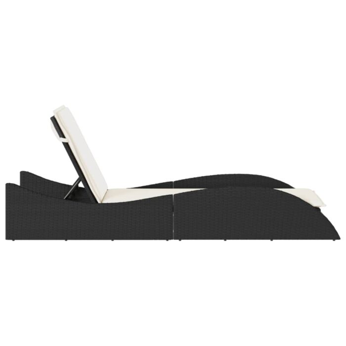 Chaise longue avec coussin noir 60x205x73 cm résine tressée – Image 3
