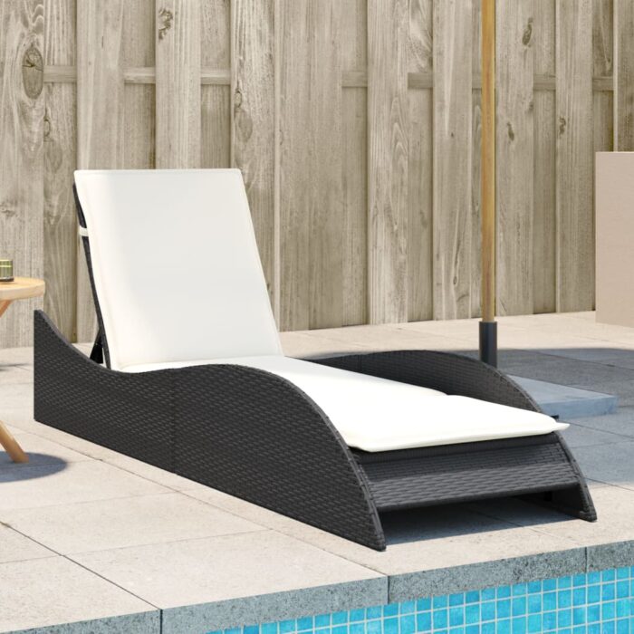 Chaise longue avec coussin noir 60x205x73 cm résine tressée – Image 1