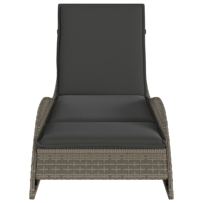 Chaise longue avec coussin gris 60x205x73 cm résine tressée – Image 2