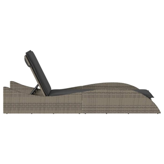 Chaise longue avec coussin gris 60x205x73 cm résine tressée – Image 3