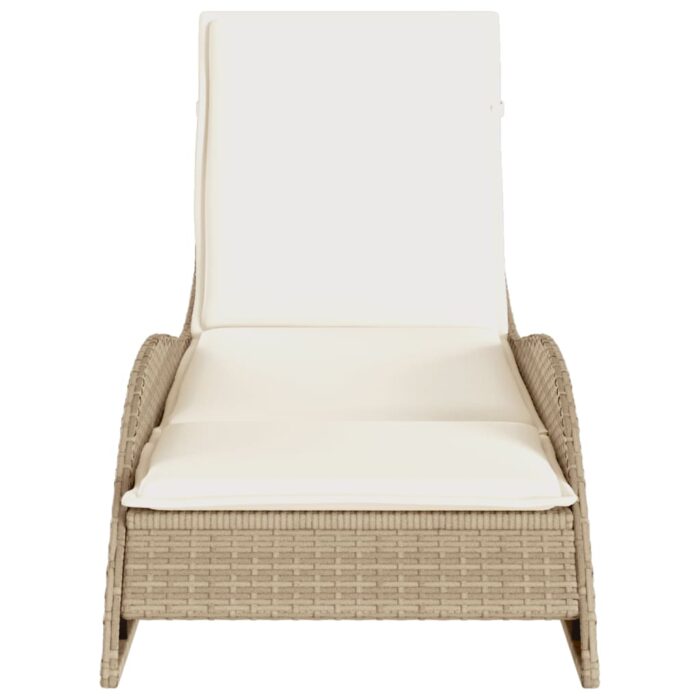 Chaise longue avec coussin beige 60x205x73 cm résine tressée – Image 2