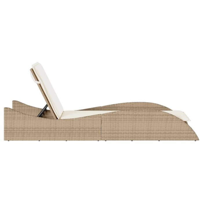 Chaise longue avec coussin beige 60x205x73 cm résine tressée – Image 3