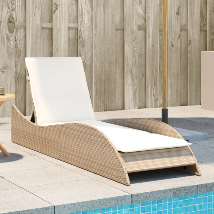 Chaise longue avec coussin beige 60x205x73 cm résine tressée – Image 1
