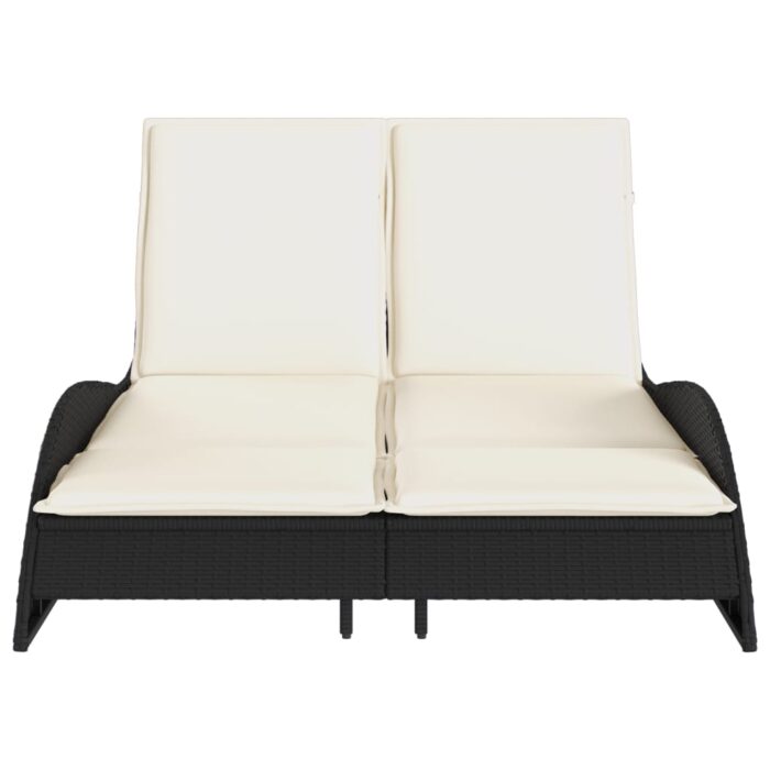 Chaise longue avec coussins noir 114x205x73 cm résine tressée – Image 2