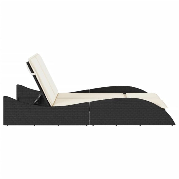 Chaise longue avec coussins noir 114x205x73 cm résine tressée – Image 3