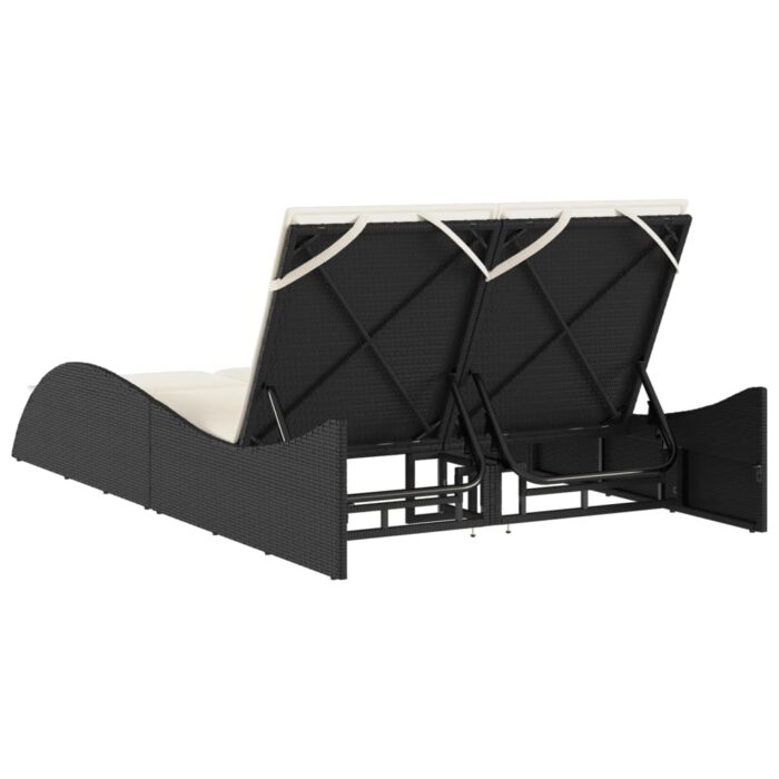 Chaise longue avec coussins noir 114x205x73 cm résine tressée – Image 4