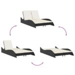 Chaise longue avec coussins noir 114x205x73 cm résine tressée – Image 6
