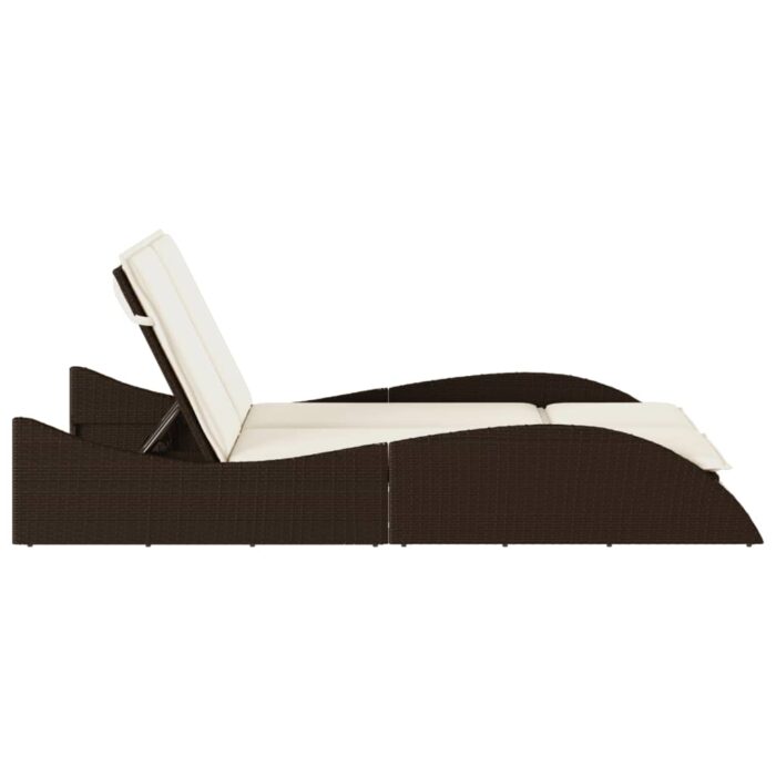 Chaise longue avec coussins marron 114x205x73 cm résine tressée – Image 3