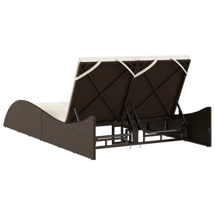 Chaise longue avec coussins marron 114x205x73 cm résine tressée – Image 4