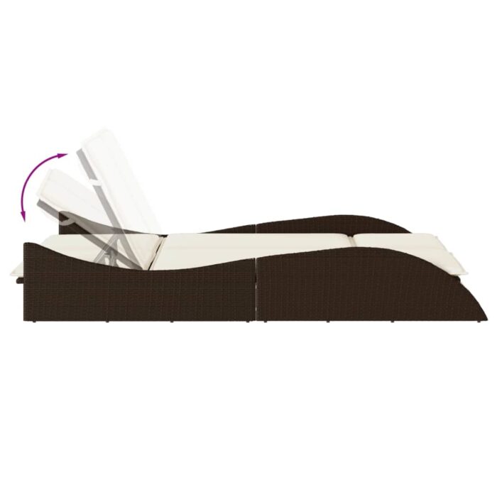 Chaise longue avec coussins marron 114x205x73 cm résine tressée – Image 5