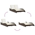 Chaise longue avec coussins marron 114x205x73 cm résine tressée – Image 6