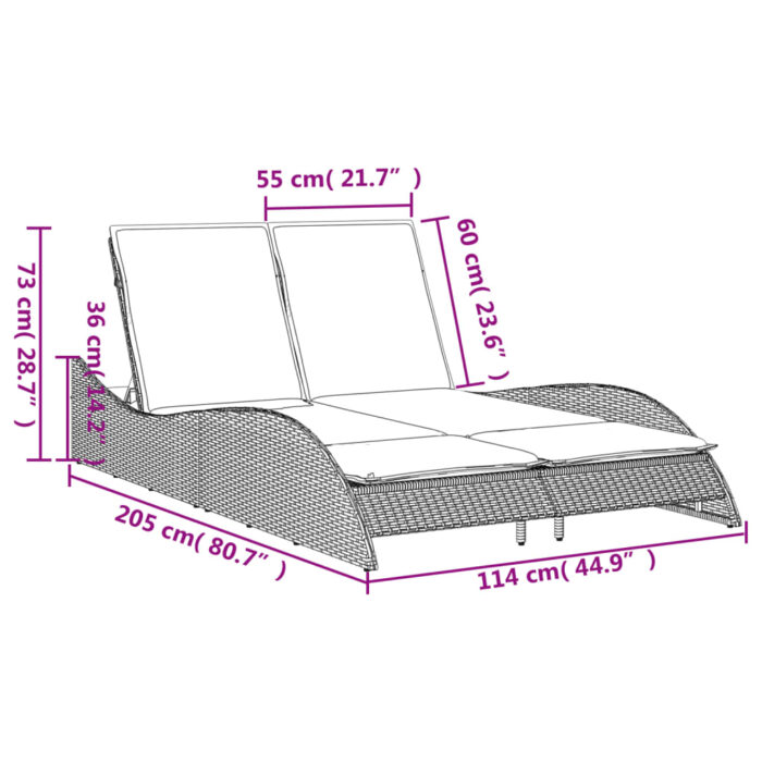 Chaise longue avec coussins marron 114x205x73 cm résine tressée – Image 8