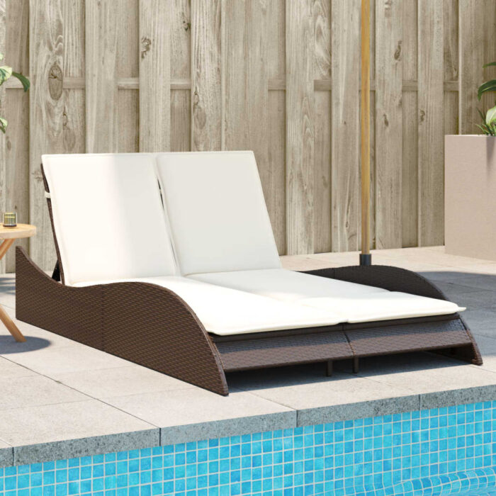 Chaise longue avec coussins marron 114x205x73 cm résine tressée – Image 1