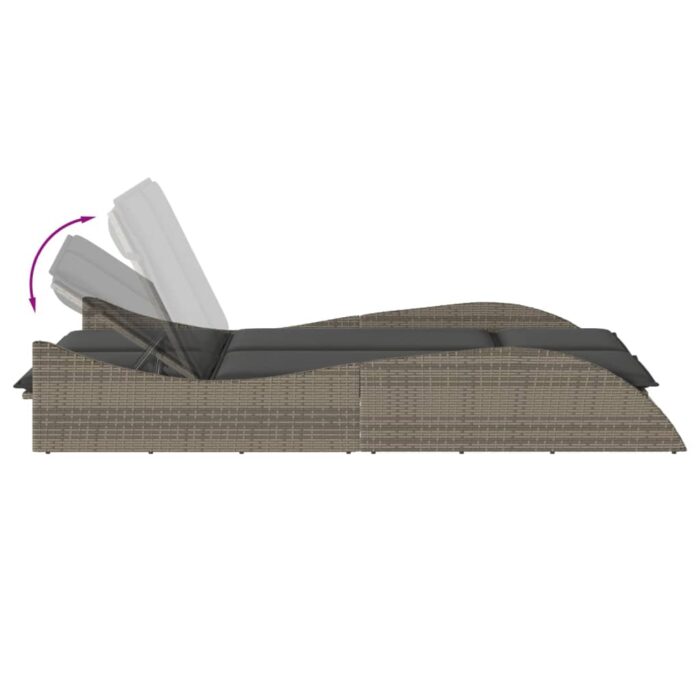 Chaise longue avec coussins gris 114x205x73 cm résine tressée – Image 5