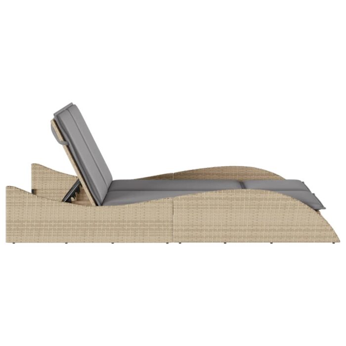 Chaise longue avec coussins beige 114x205x73 cm résine tressée – Image 3