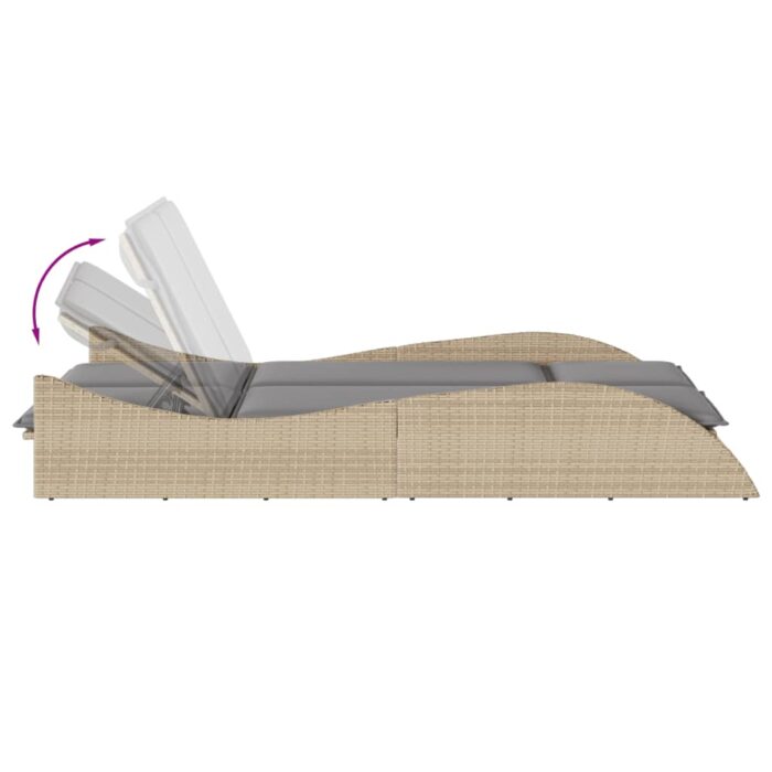 Chaise longue avec coussins beige 114x205x73 cm résine tressée – Image 5