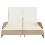 Chaise longue avec coussins beige 114x205x73 cm résine tressée – Image 2