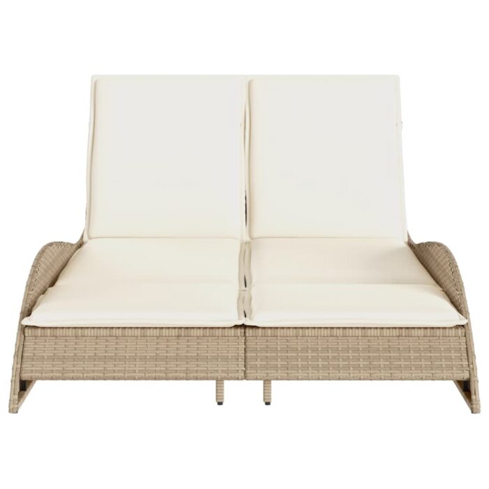 Chaise longue avec coussins beige 114x205x73 cm résine tressée – Image 2