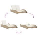 Chaise longue avec coussins beige 114x205x73 cm résine tressée – Image 6