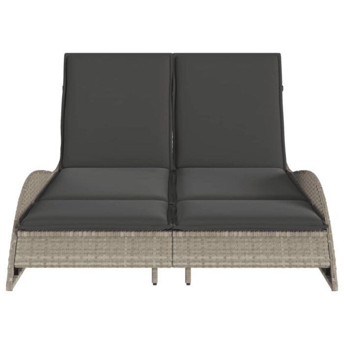 Chaise longue avec coussins gris clair 114x205x73 cm poly rotin – Image 2