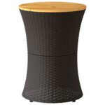 Table d'appoint de jardin forme tambour noir rotin bois massif – Image 2