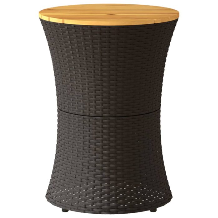 Table d'appoint de jardin forme tambour noir rotin bois massif – Image 2