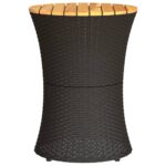 Table d'appoint de jardin forme tambour noir rotin bois massif – Image 3