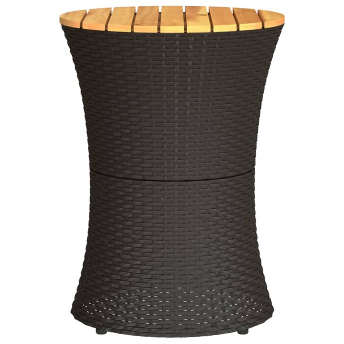 Table d'appoint de jardin forme tambour noir rotin bois massif – Image 3