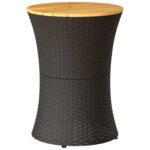 Table d'appoint de jardin forme tambour noir rotin bois massif – Image 4