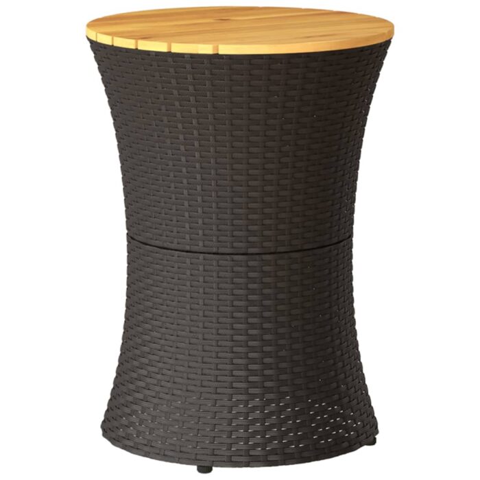 Table d'appoint de jardin forme tambour noir rotin bois massif – Image 4