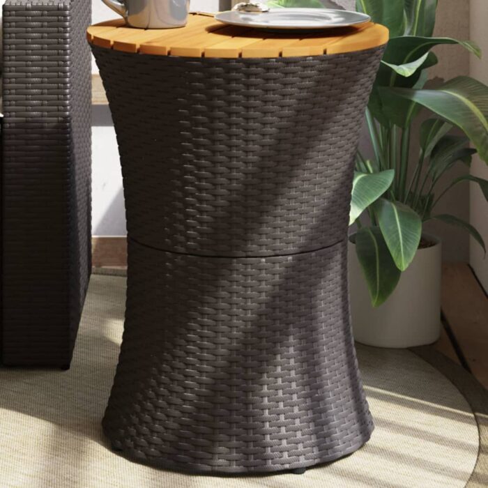 Table d'appoint de jardin forme tambour noir rotin bois massif – Image 1