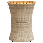 Table d'appoint de jardin forme tambour beige rotin bois massif – Image 3
