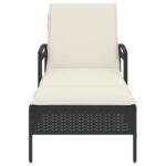 Chaise longue avec coussin noir 63x200x81 cm résine tressée – Image 2