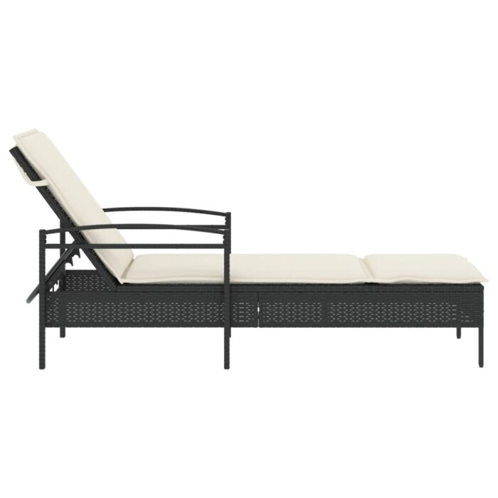 Chaise longue avec coussin noir 63x200x81 cm résine tressée – Image 3