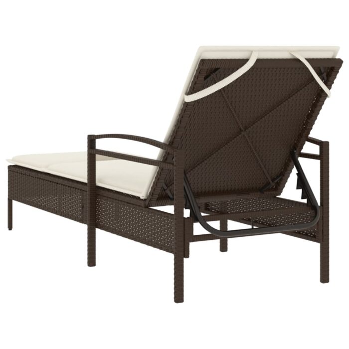 Chaise longue avec coussin marron 63x200x81 cm résine tressée – Image 4