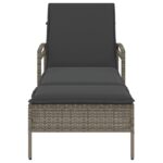 Chaise longue avec coussin gris 63x200x81 cm résine tressée – Image 2
