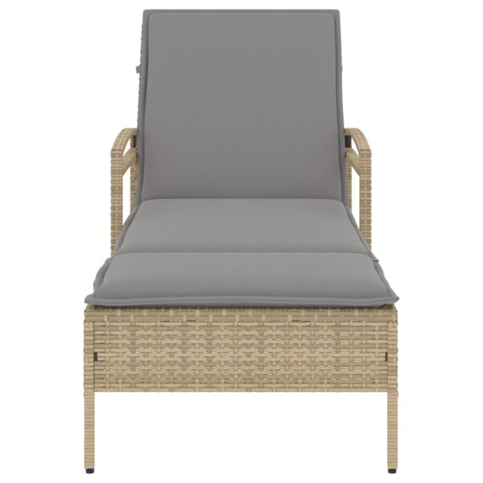 Chaise longue avec coussin beige 63x200x81 cm résine tressée – Image 2