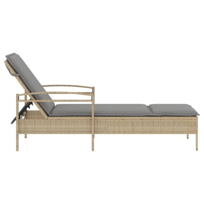 Chaise longue avec coussin beige 63x200x81 cm résine tressée – Image 3