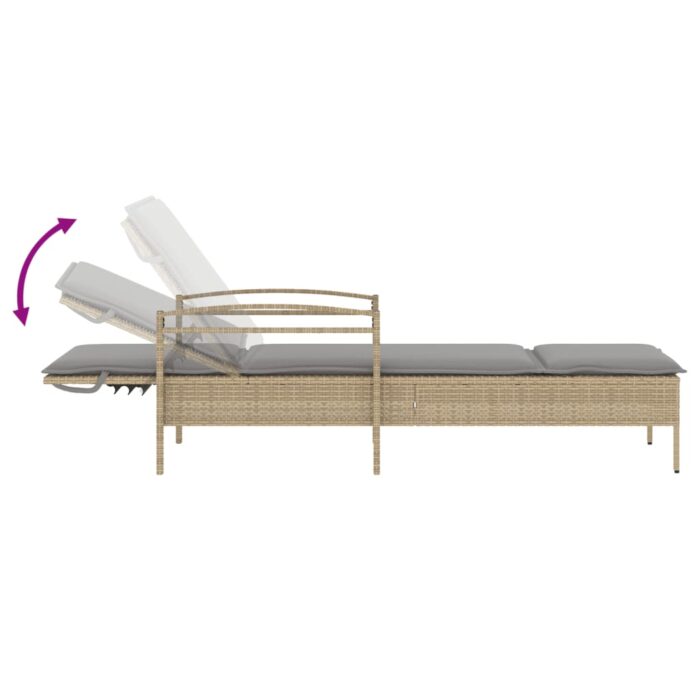 Chaise longue avec coussin beige 63x200x81 cm résine tressée – Image 5