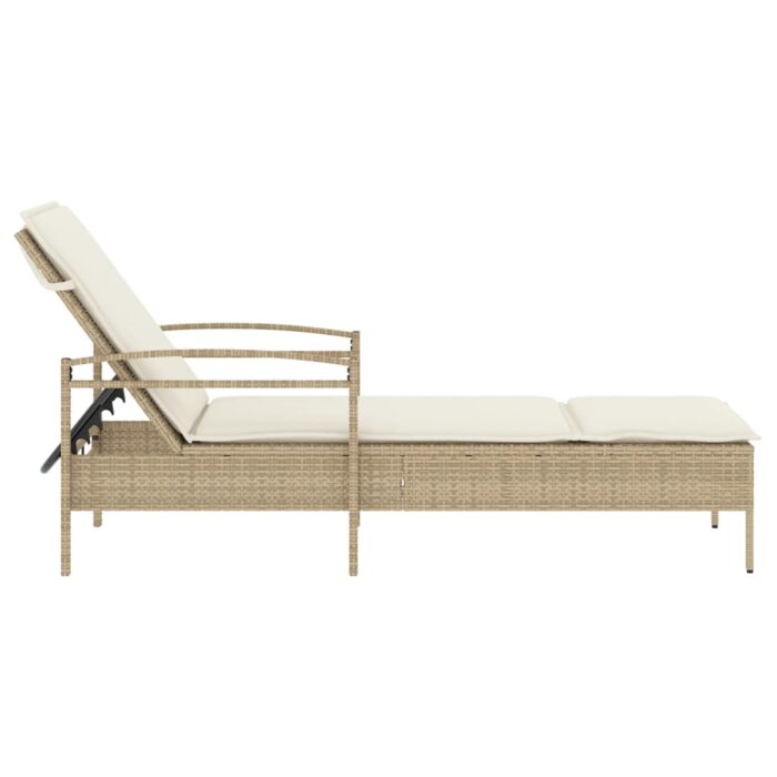 Chaise longue avec coussin beige 63x200x81 cm résine tressée – Image 3