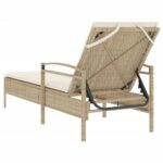 Chaise longue avec coussin beige 63x200x81 cm résine tressée – Image 4
